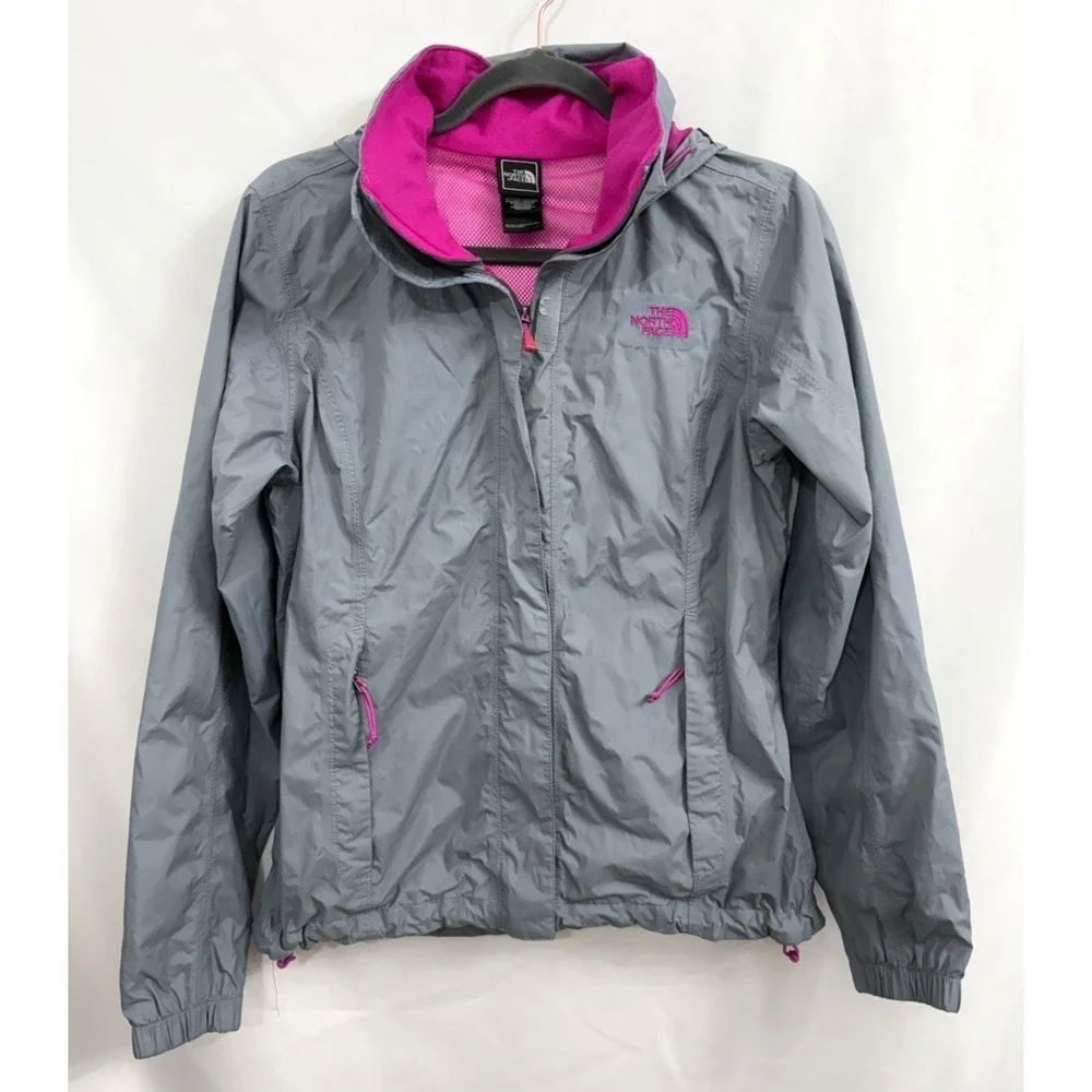 The North Face HyVent Windbreaker‎ Rain Jacket Woman's S Hooded Shell Gray/Pink